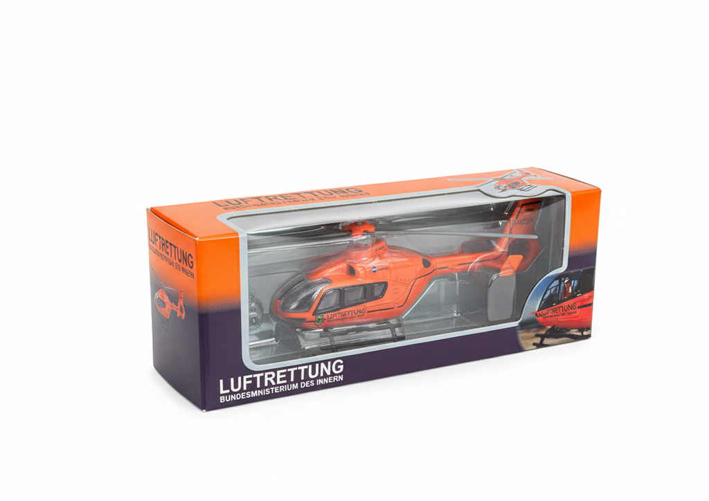 Modellhubschrauber Christoph 14 klein in Originalverpackung, freigestellt